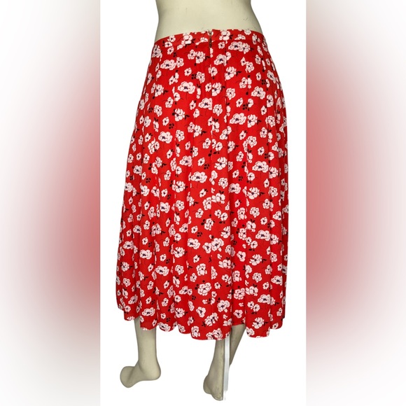 KARL LAGERFELD PARIS Red & White Floral Accordion Pleated Front Maxi Skirt, 12 - Picture 2 of 13